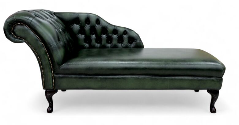 Chesterfield Leather Chaise Lounge Day Bed Antique Green