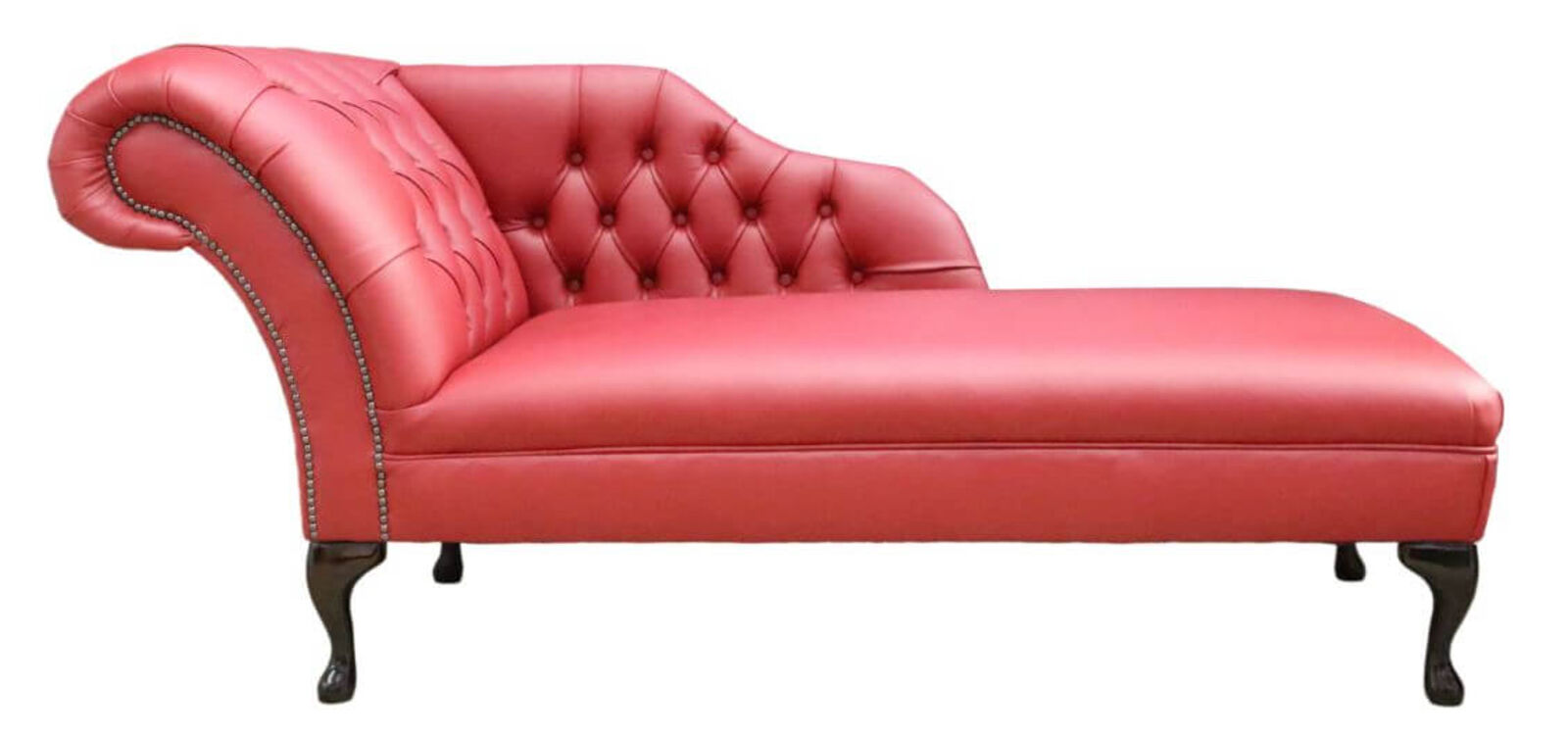Product photograph of Chesterfield Leather Chaise Lounge Day Bed Flame Red Leather from Designer Sofas 4U
