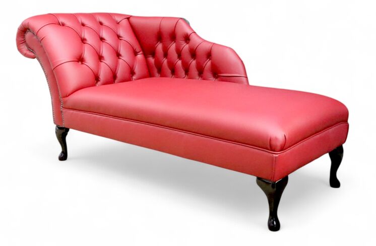 Chesterfield Leather Chaise Lounge Day Bed Flame Red Leather