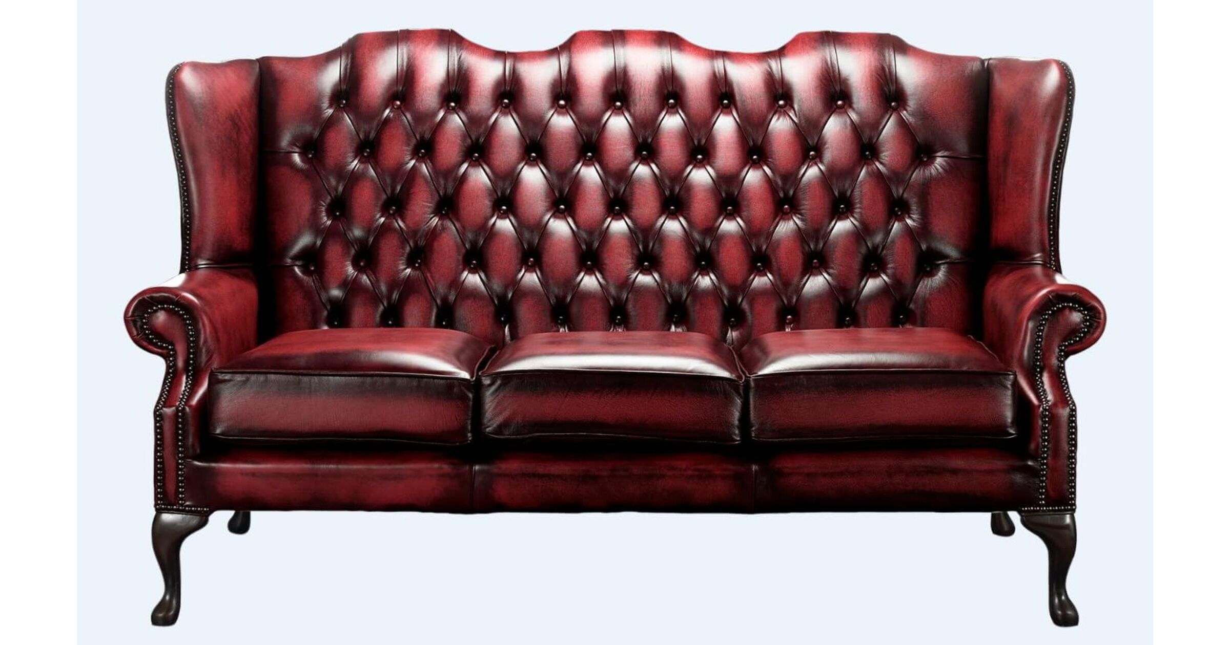 Chesterfield High Back Mallory 3 Seater Sofa Antique Oxblood Leather