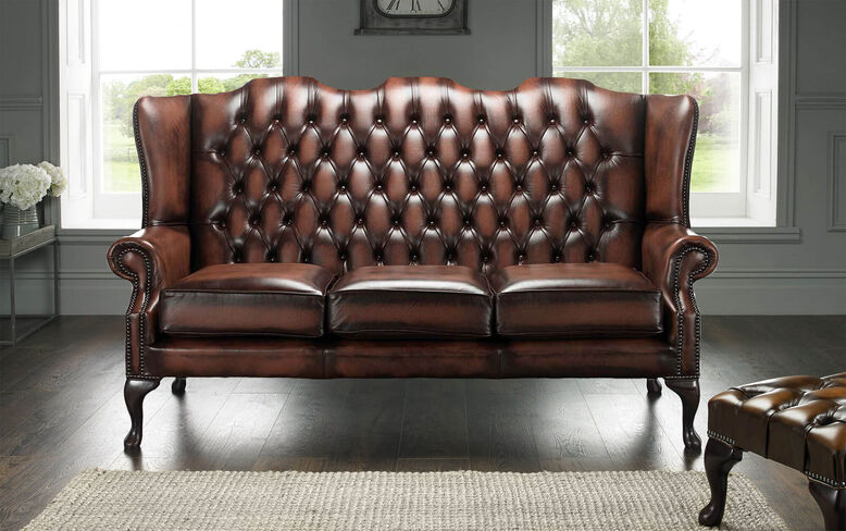 Chesterfield High Back Mallory 3 Seater Sofa Antique Rust Leather