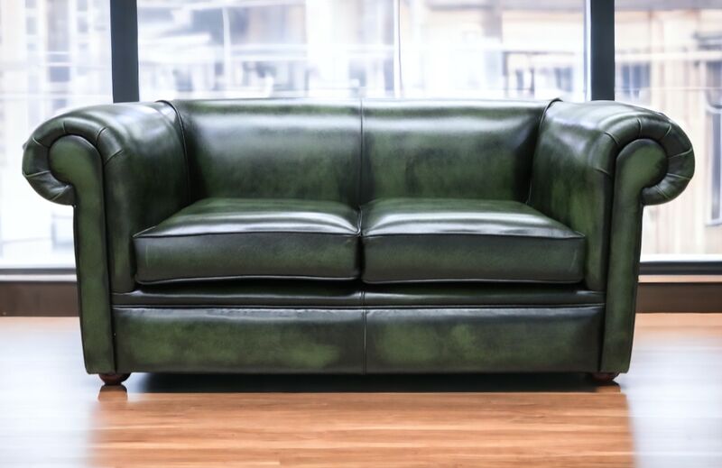 Product photograph of Chesterfield 1930 S 2 Seater Settee Antique Green Leather Sofa from Designer Sofas 4U