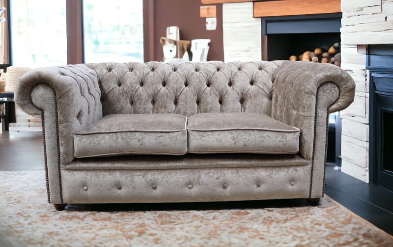 Product photograph of Chesterfield 2 Seater Settee Pastiche Mink Velvet Sofa Offer from Designer Sofas 4U