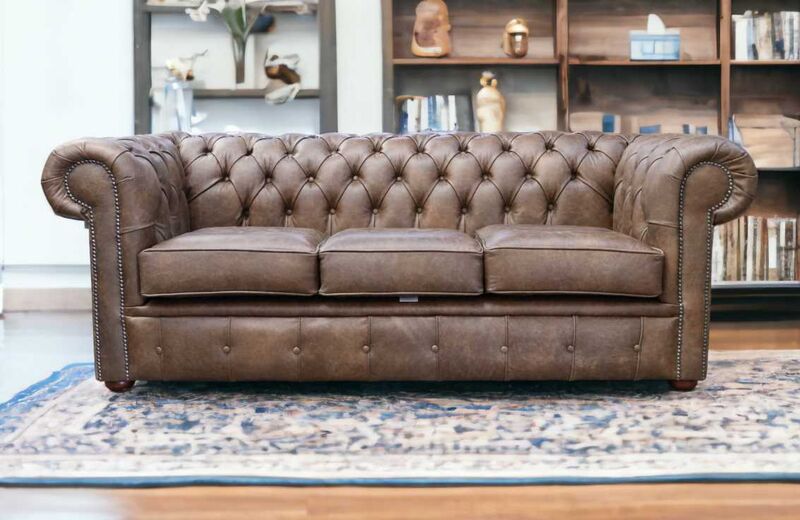 Product photograph of Chesterfield 3 Seater Settee Cracked Wax Tobacco Brown Leather Sofa from Designer Sofas 4U