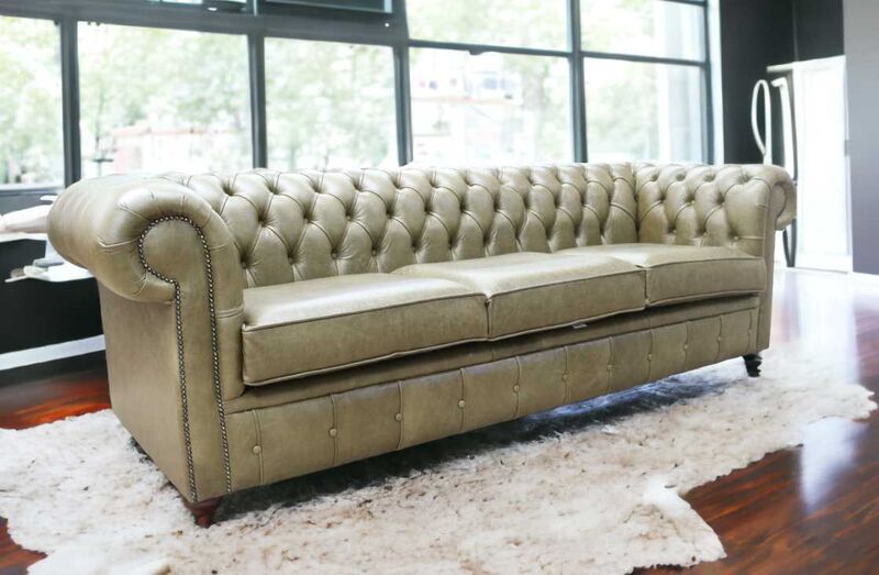 Product photograph of Chesterfield 4 Seater Settee Sofa Old English Olive Leather from Designer Sofas 4U