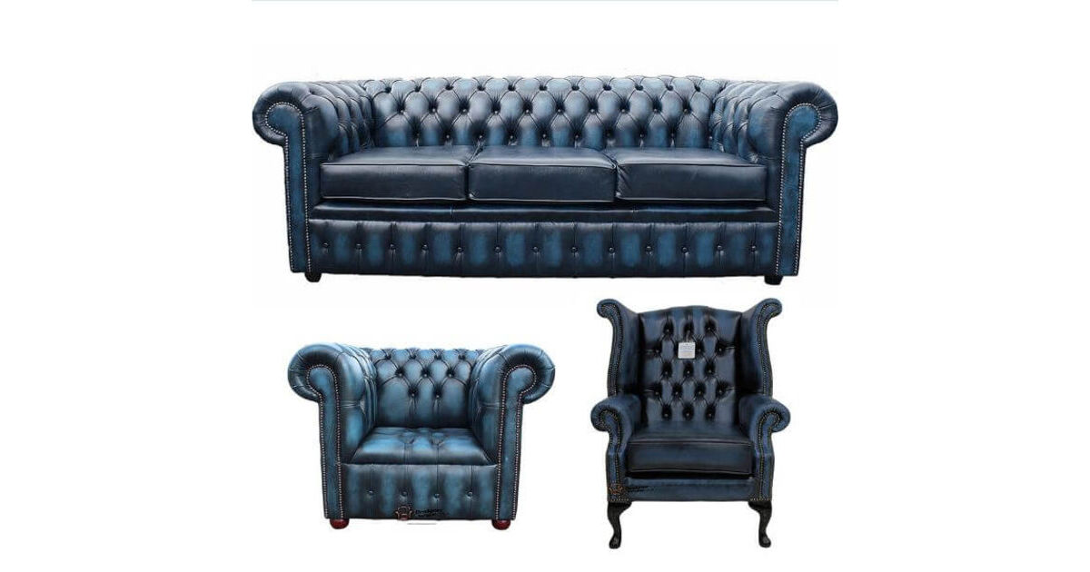 Antique Blue Leather Chesterfield, Blue Leather Chesterfield Sofa