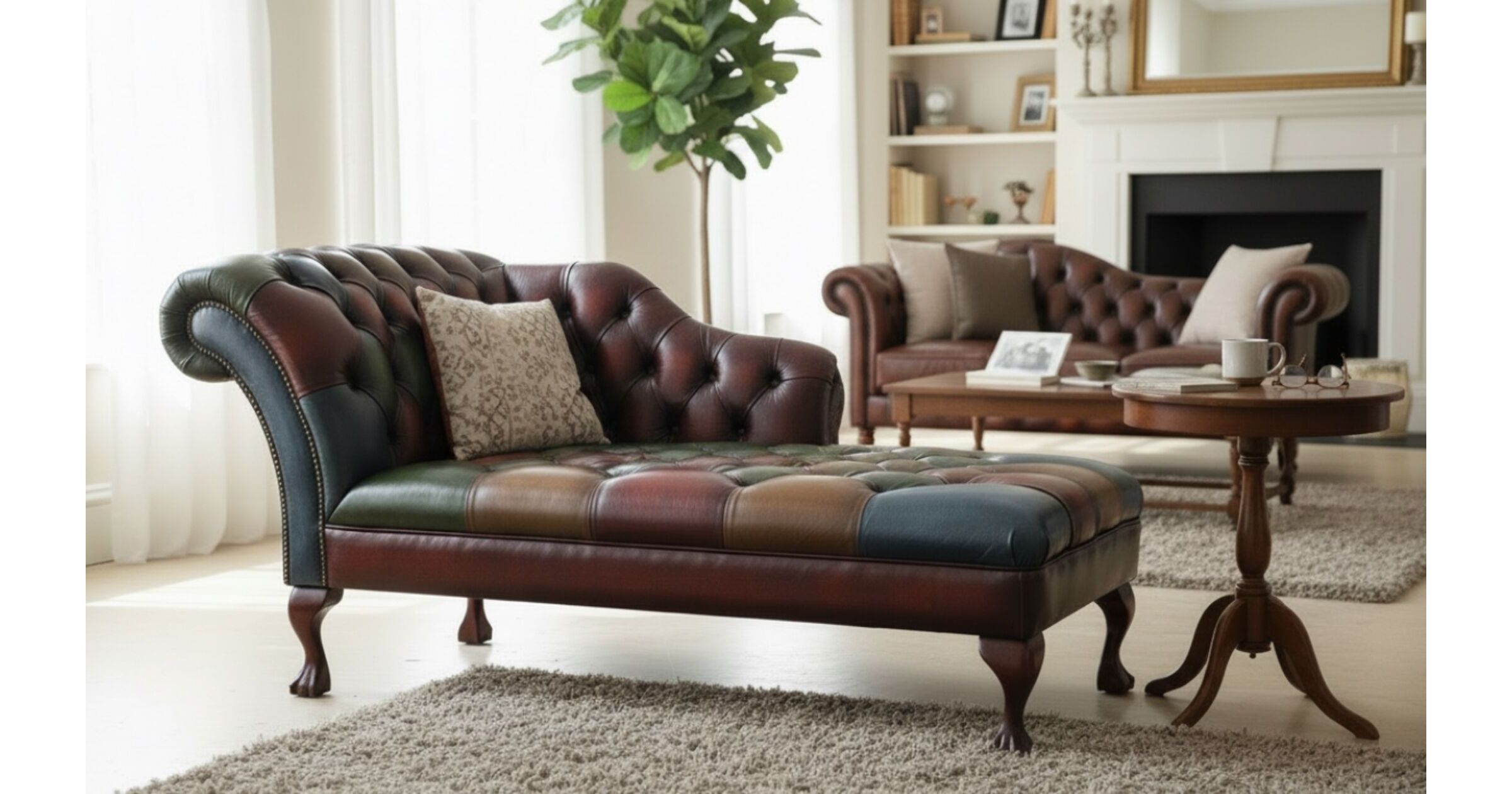 Antique Patchwork Leather Chaise Lounge – Handcrafted Chesterfield ...