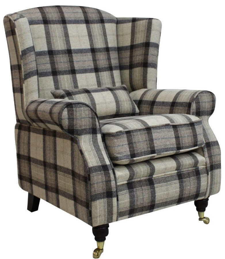 Arnold Armchair, Wool Tweed Wing Chair, Skye Natural Check Fabric