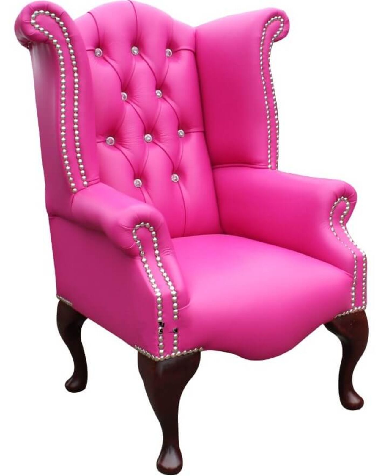 Product photograph of Chesterfield Childrens Crystal Queen Anne High Back Wing Chair Vele Fuchsia Pink from Designer Sofas 4U