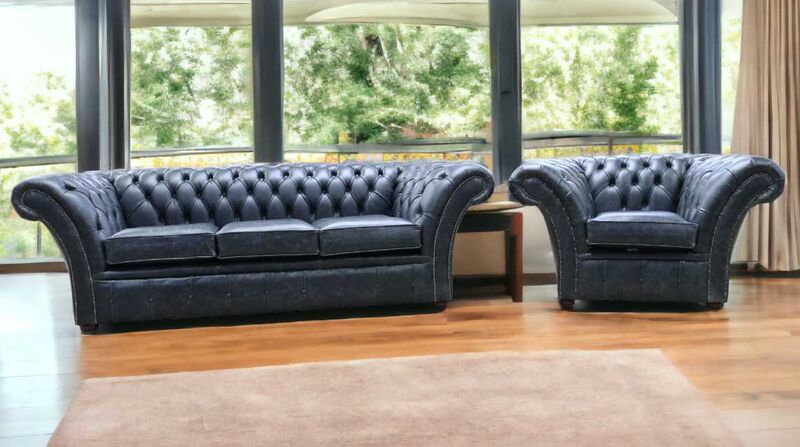 Product photograph of Chesterfield Balmoral 3 1 Sofa Suite New England Black Leather from Designer Sofas 4U