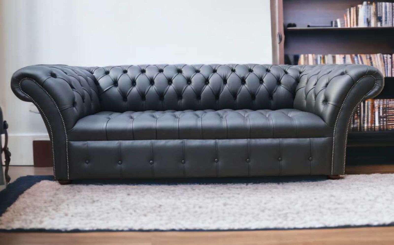 Product photograph of Chesterfield Balmoral 3 Seater Buttoned Seat Sofa Settee Black Leather from Designer Sofas 4U