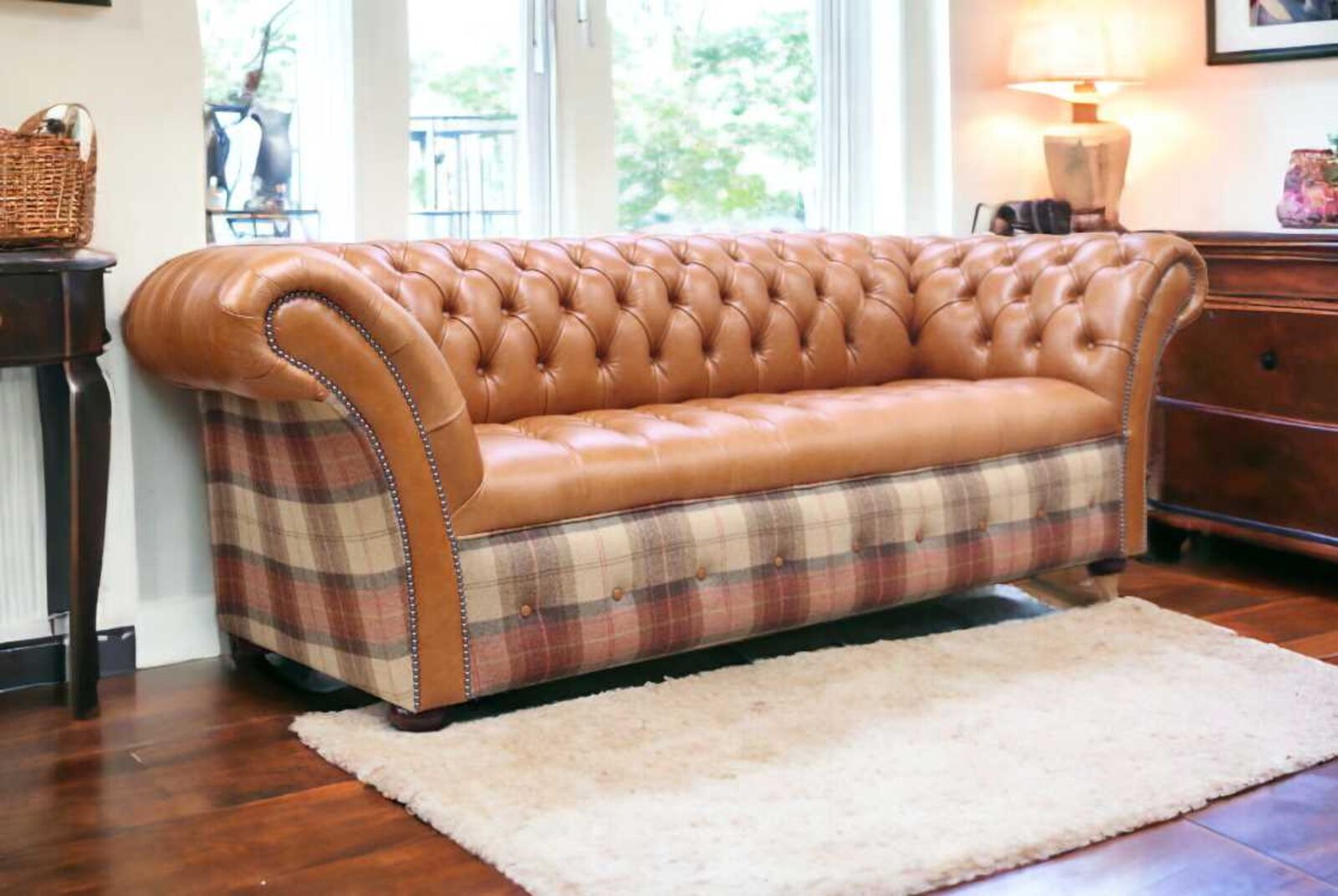 Product photograph of Chesterfield Balmoral 3 Seater Buttoned Seat Sofa Settee Old English Bruciato Leather Amp Rosewine Wool from Designer Sofas 4U