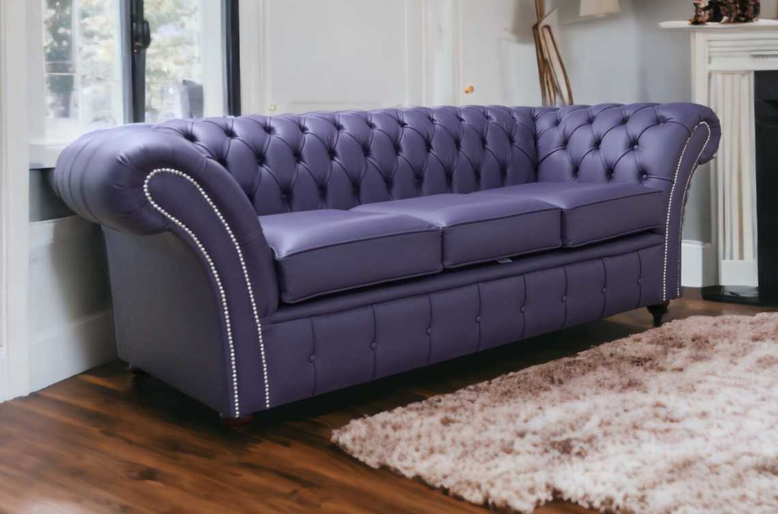 Product photograph of Chesterfield Balmoral 3 Seater Sofa Settee Shelly Amethyst Purple Leather from Designer Sofas 4U