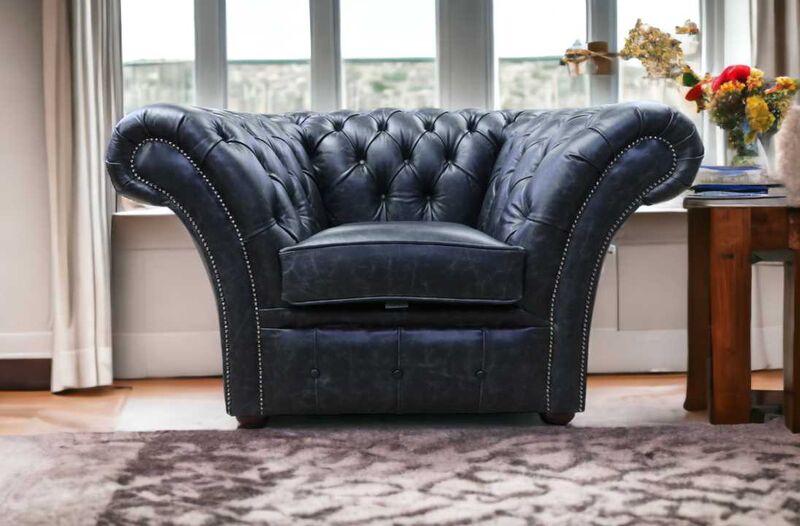 Product photograph of Chesterfield Balmoral Club Chair New England Black Leather from Designer Sofas 4U