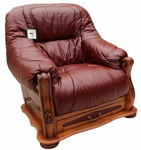 Belgium Storage Drawer Genuine Italian Burgandy Real Leather Armchair