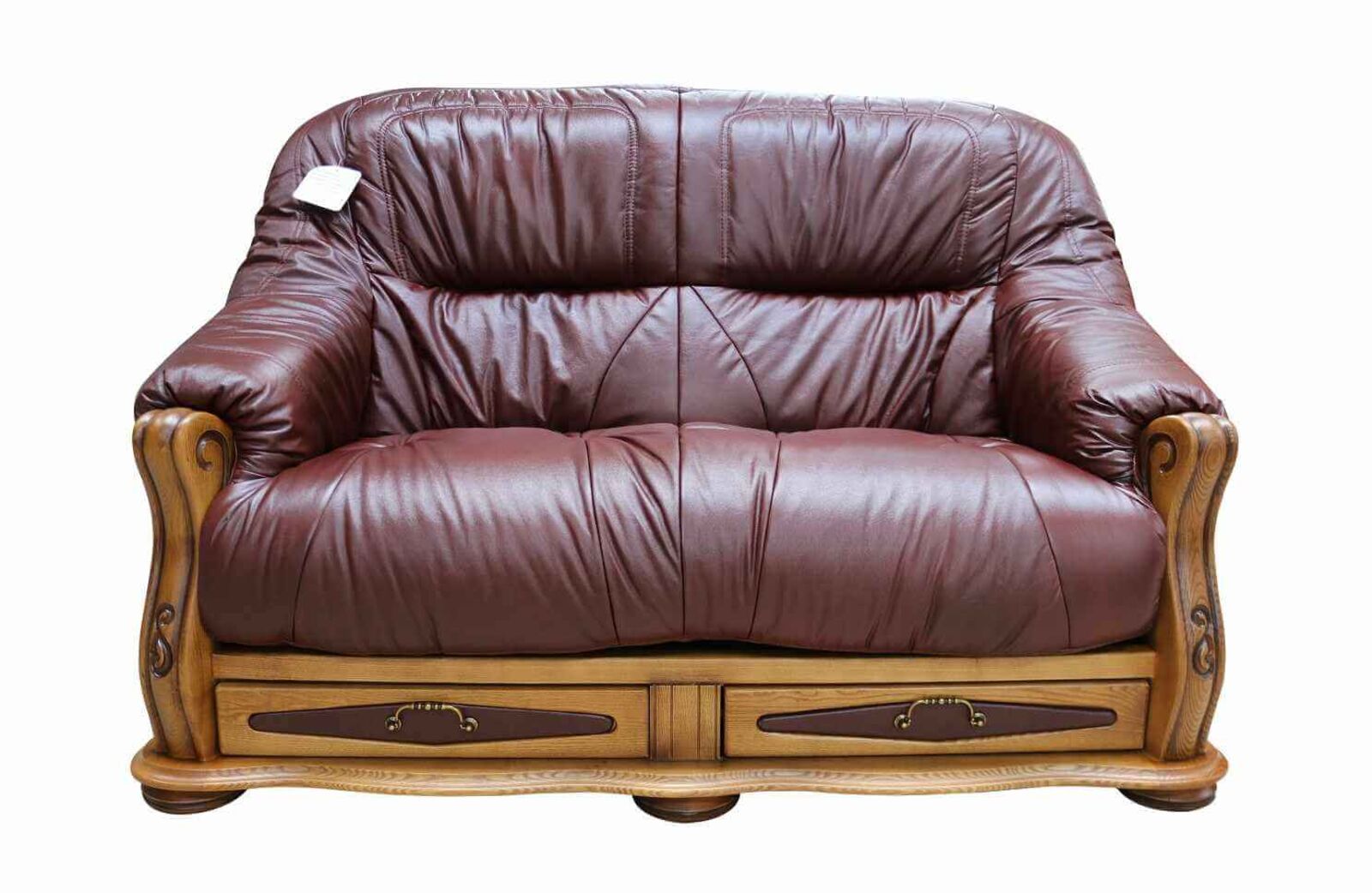 Product photograph of Belgium Storage Drawer Genuine Italian Leather 2 Seater Sofa Settee Wine from Designer Sofas 4U