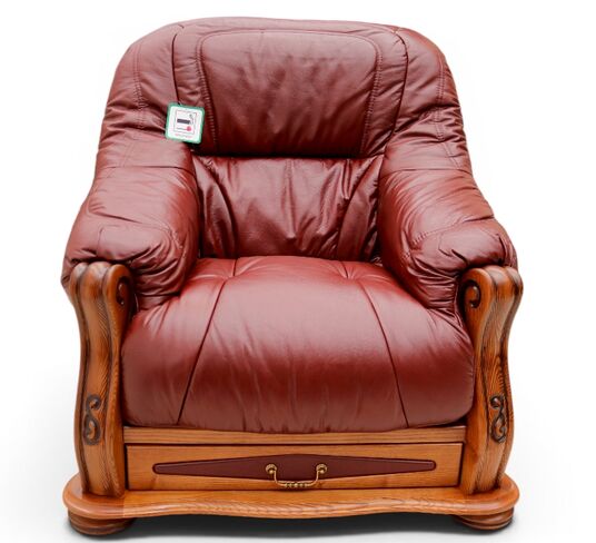 Belgium Storage Drawer Genuine Italian Burgandy Real Leather Armchair
