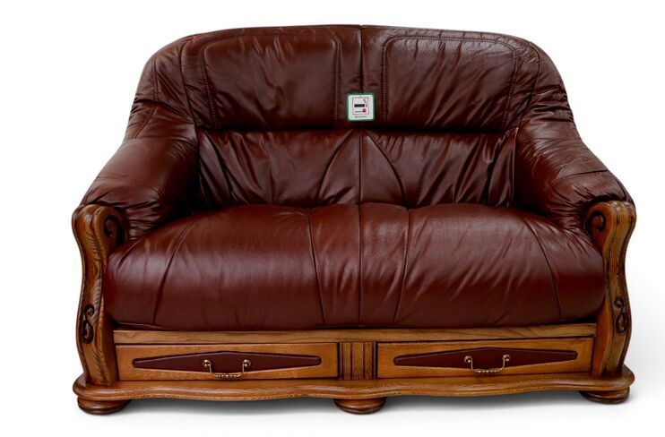 Belgium Storage Drawer Genuine Italian Leather 2 Seater Sofa Settee Burgandy