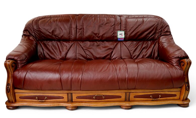 Belgium Storage Drawer Genuine Italian Leather 3 Seater Sofa Settee Burgandy