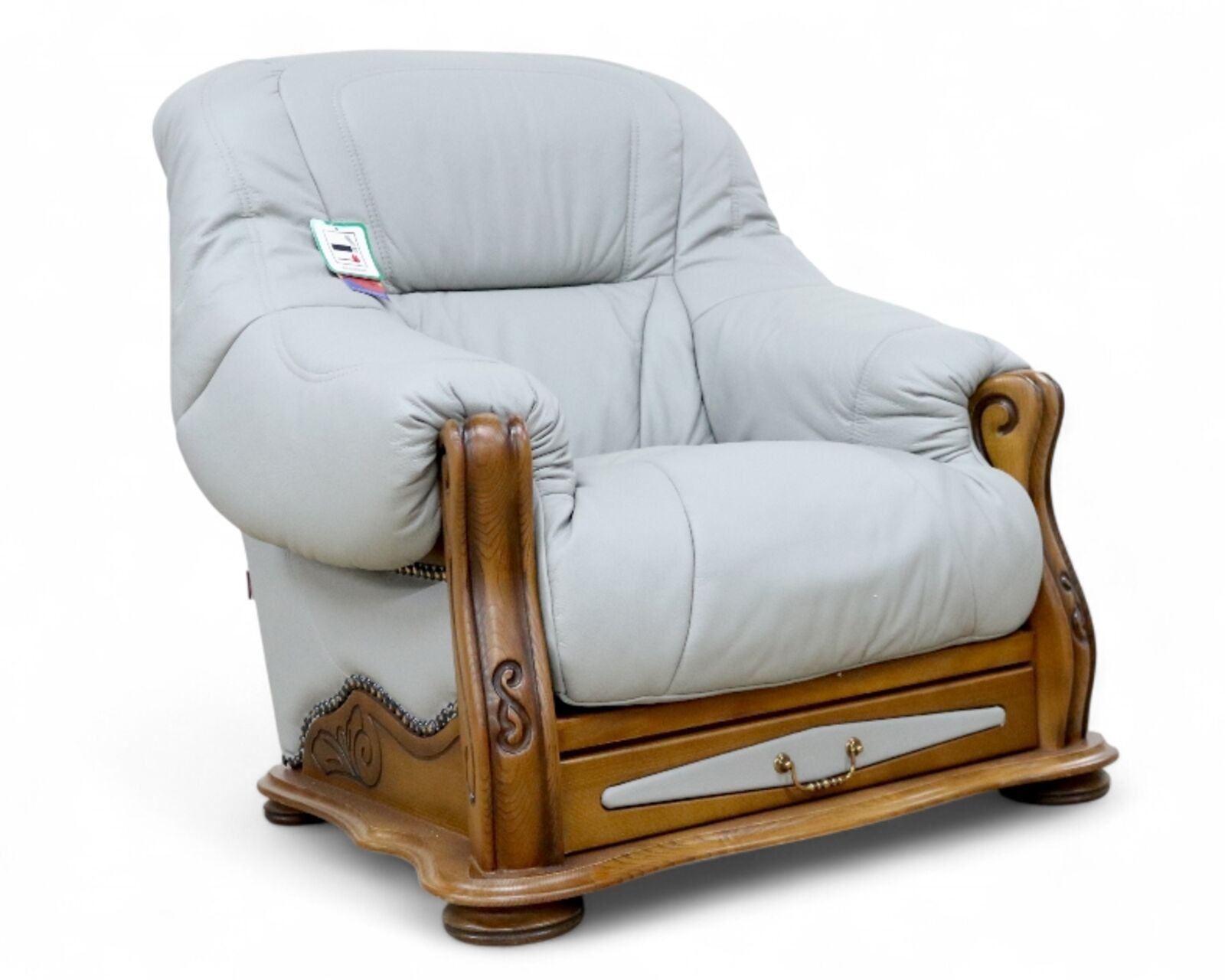 SPECIAL OFFER Belgium Storage Drawer Genuine Italian Light Grey Real Leather Armchair EX DISPLAY thumbnail