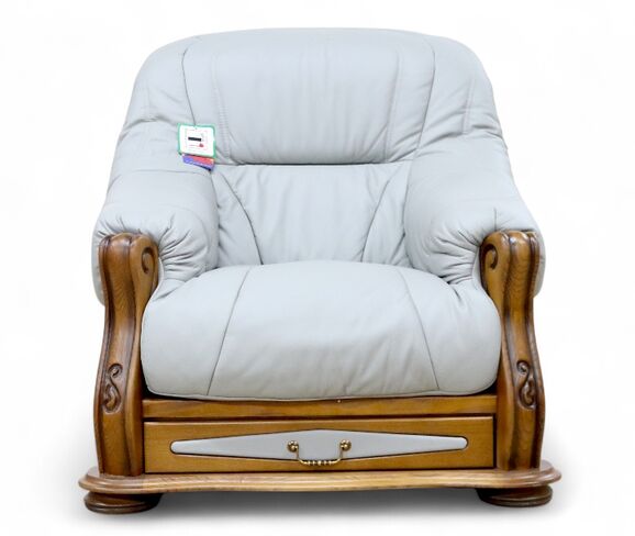 Belgium Storage Drawer Genuine Italian Light Grey Real Leather Armchair