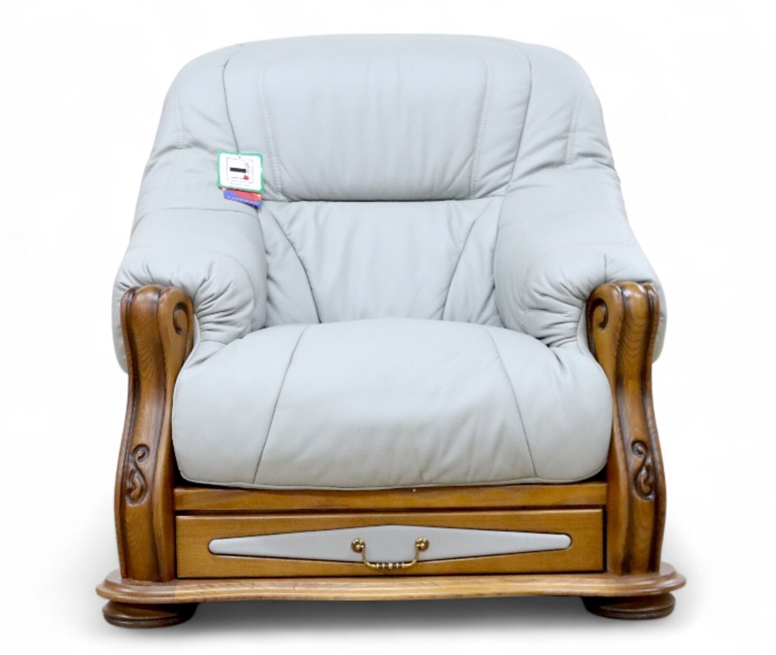 SPECIAL OFFER Belgium Storage Drawer Genuine Italian Light Grey Real Leather Armchair EX DISPLAY