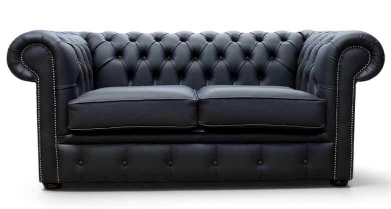 Black Chesterfield Leather Sofa – Classic Tufted 2 Seater Maximo