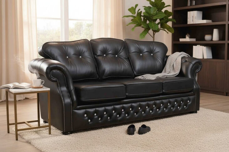 Black Leather Sofa | Era Crystal 3 Seater Chesterfield sofa Settee | DesignerSofas4U
