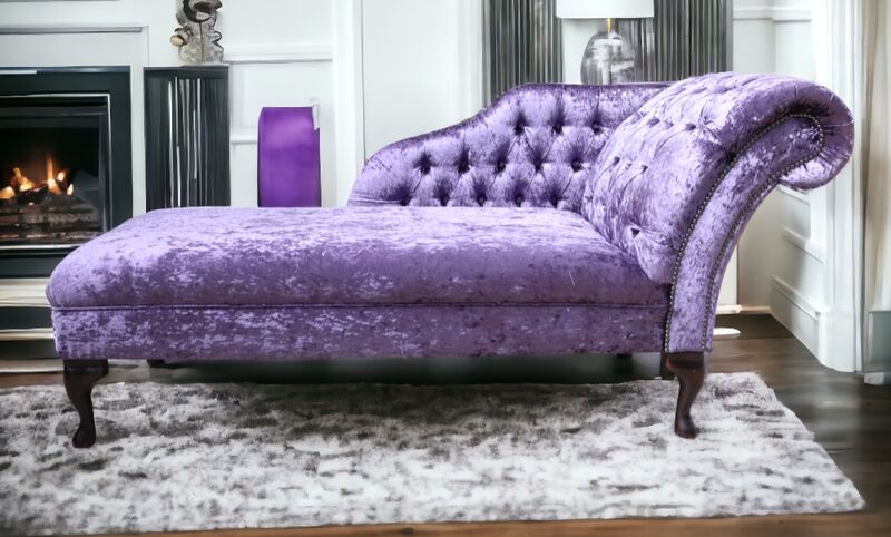 Product photograph of Chesterfield Velvet Chaise Lounge Day Bed Shimmer Grape Velvet from Designer Sofas 4U