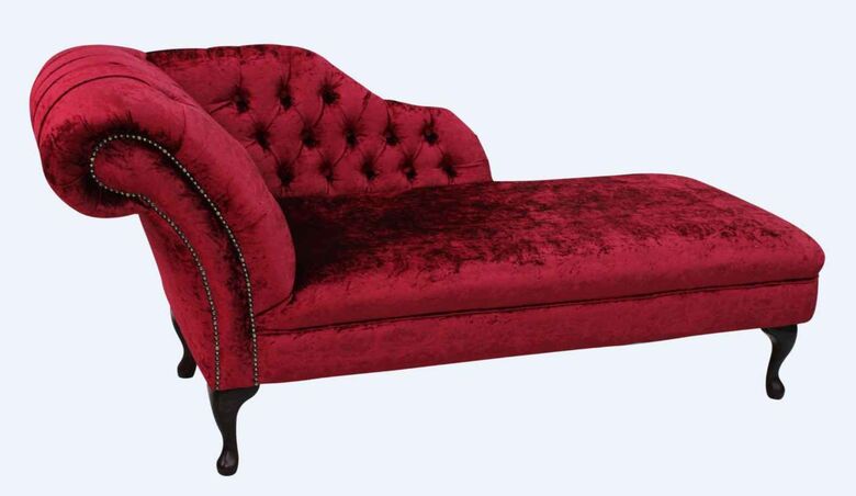 Chesterfield Velvet Chaise Lounge Day Bed Modena Pillarbox Red