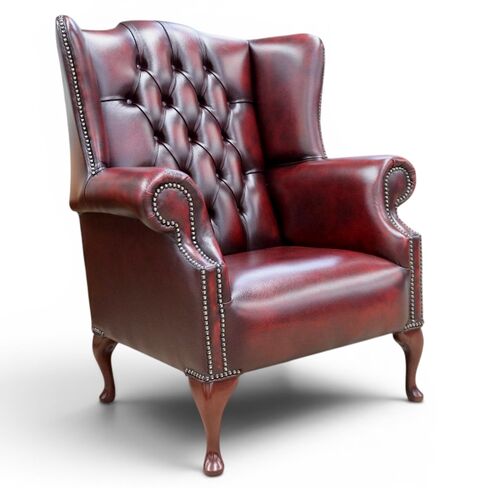 Chesterfield 1780 High Back Flat Wing Chair Antique Oxblood Leather