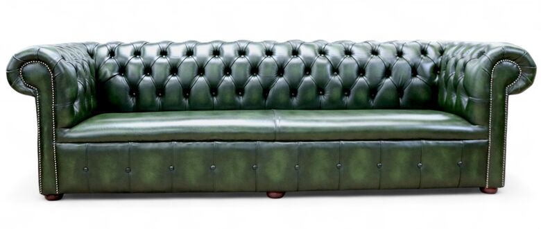 Chesterfield 1780's 4 Seater Settee Antique Green Leather Sofa Offer