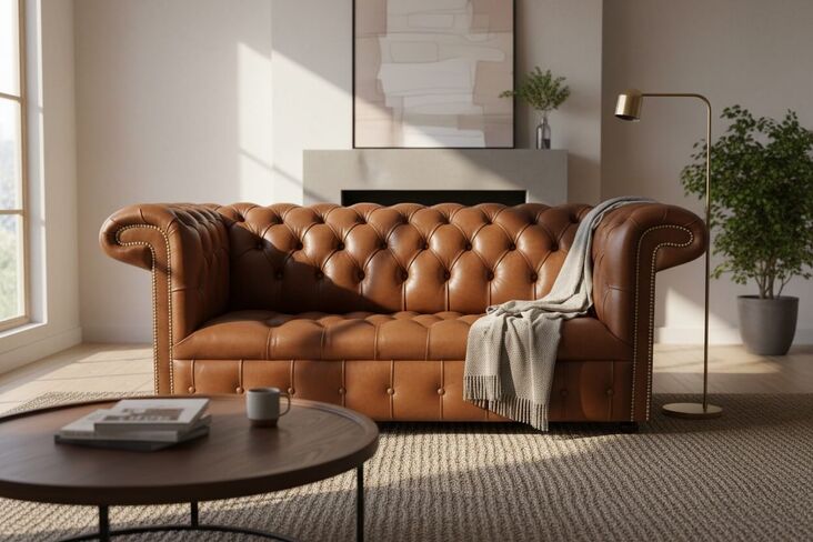 Chesterfield 1857 2 Seater Buttoned Seat Leather Sofa Old English Bruciato