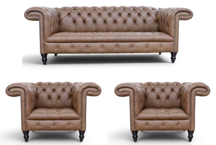 Chesterfield 1857 3+1+1 Sofa Suite Buttoned Seat Mistral Whiskey Leather