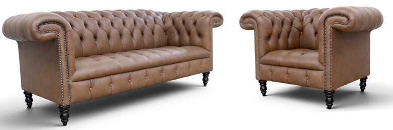 Chesterfield 1857 3+1 Sofa Suite Buttoned Seat Mistral Whiskey Leather
