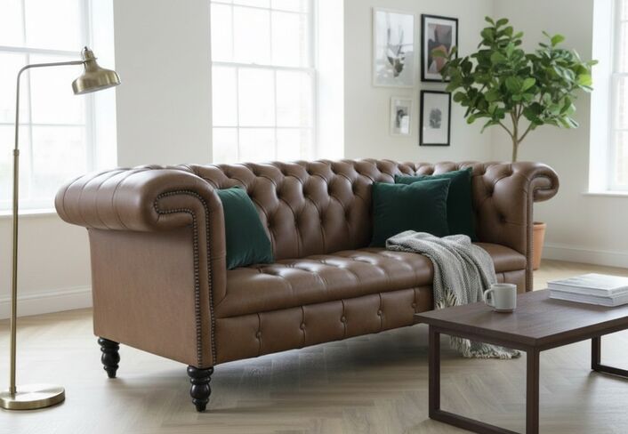 Chesterfield 1857 3 Seater Buttoned Seat Sofa Mistral Whiskey Leather