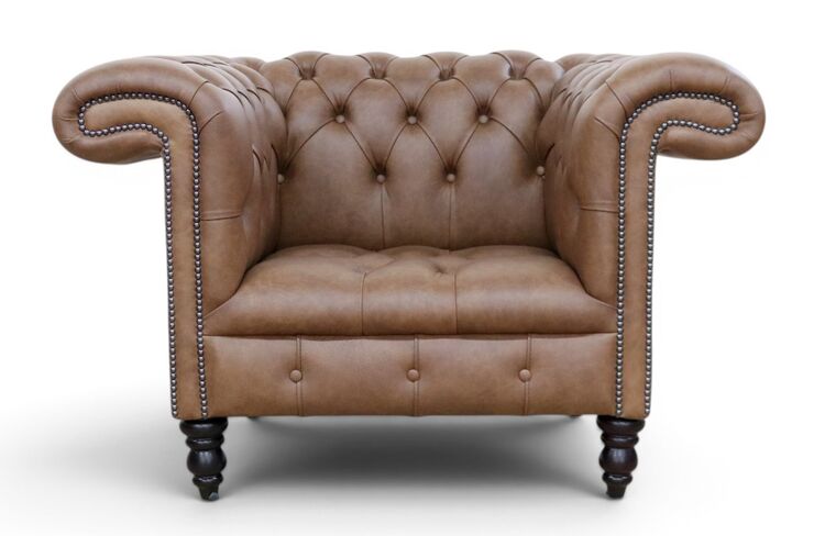 Chesterfield 1857 Buttoned Seat Armchair Mistral Whiskey Leather
