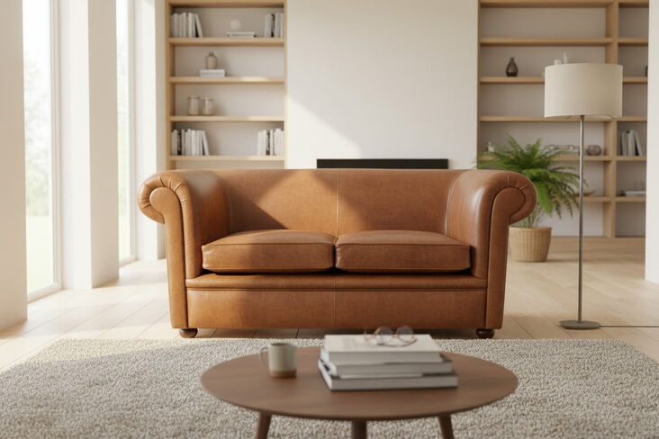 Chesterfield 1930 2 Seater Settee Old English Bruciatto Leather Sofa