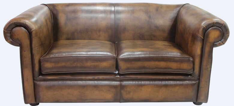 Chesterfield 1930's 2 Seater Settee Antique Tan Leather Sofa