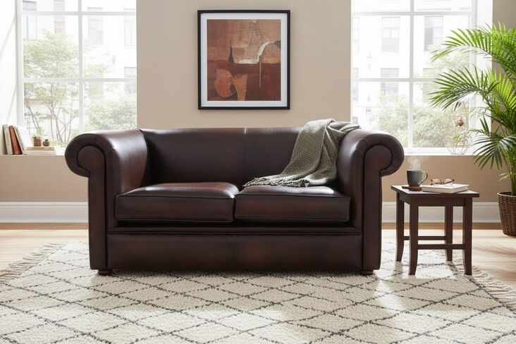 Chesterfield 1930's 2 Seater Settee Antique Brown Leather Sofa