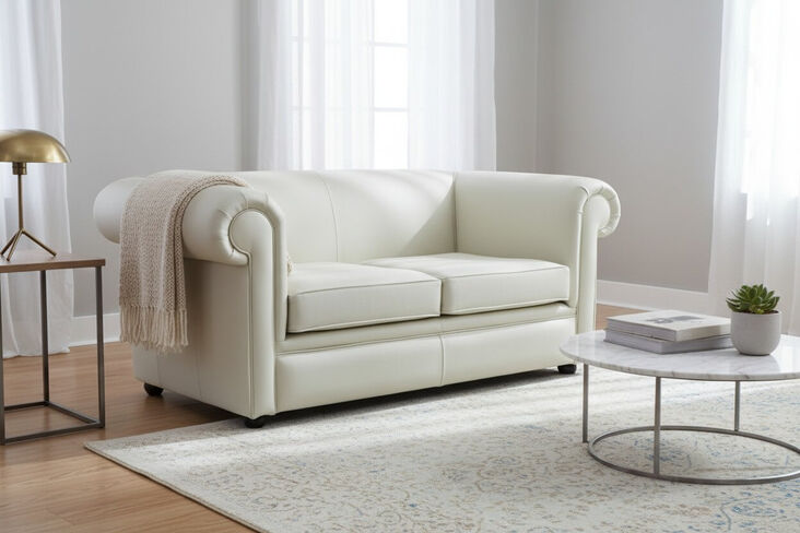 Chesterfield 1930's 2 Seater Settee Cream Leather Sofa