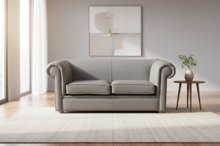 Chesterfield 1930's 2 Seater Settee Moonmist Grey Leather Sofa