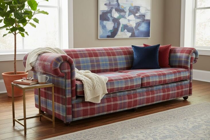 Chesterfield 1930's 4 Seater Settee Balmoral Ruby Check P&S Sofa Offer