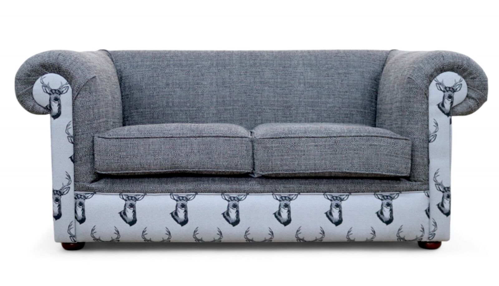 Chesterfield 1930's Grey Antler Stag 2 Seater Grey Fabric Sofa
