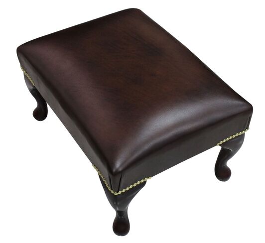 Chesterfield 1930 Queen Anne Footstool UK Maufactured Antique Brown Leather Sofas Traditional Sofas