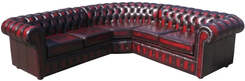 Chesterfield Corner Sofa 2 Seater + Corner + 2 Seater Antique Oxblood Leather