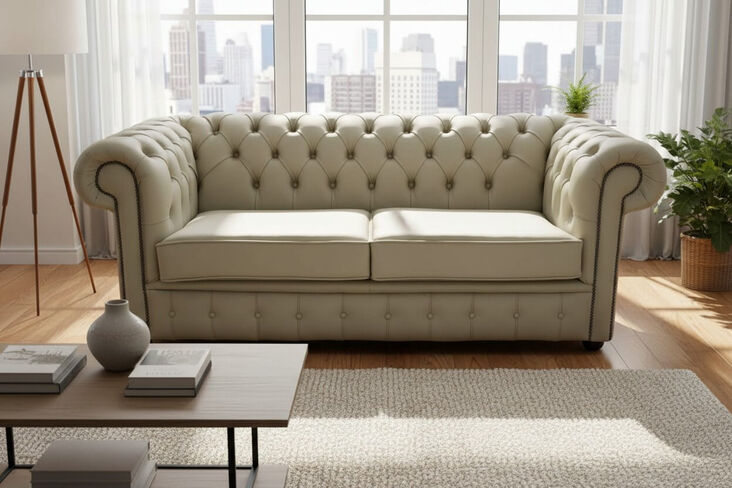 Chesterfield 2.5 Seater Shelly Stone Leather Sofa Offer
