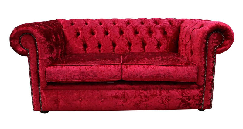 Product photograph of Chesterfield 2 Seater Settee Shimmer Red Velvet Sofa Offer from Designer Sofas 4U