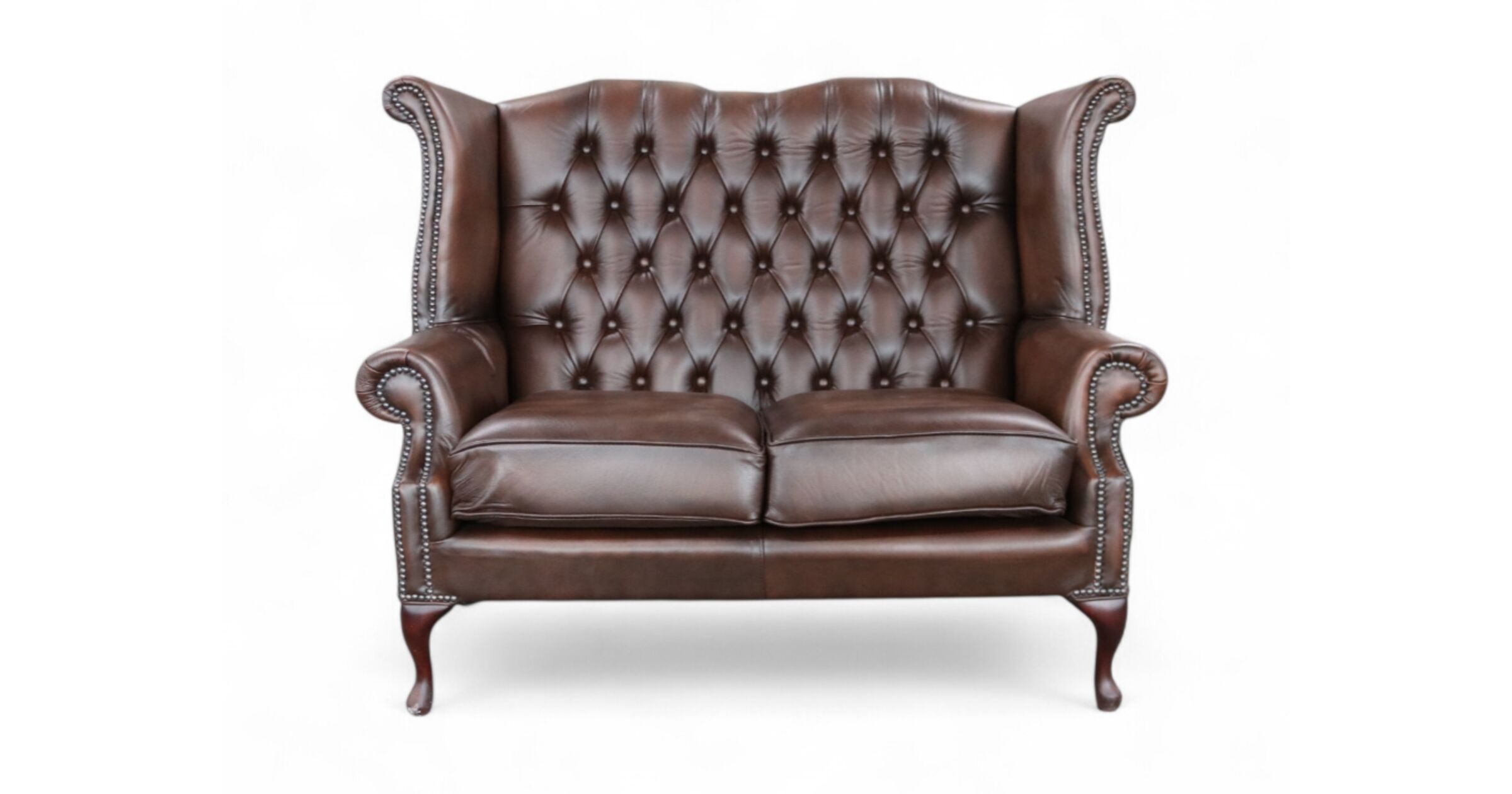 Premium Chesterfield 2 Seater Antique Brown Leather Sofa