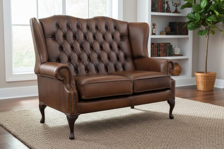 Chesterfield 2 Seater Bloomsbury Queen Anne High Back Wing Sofa Antique Tan Leather